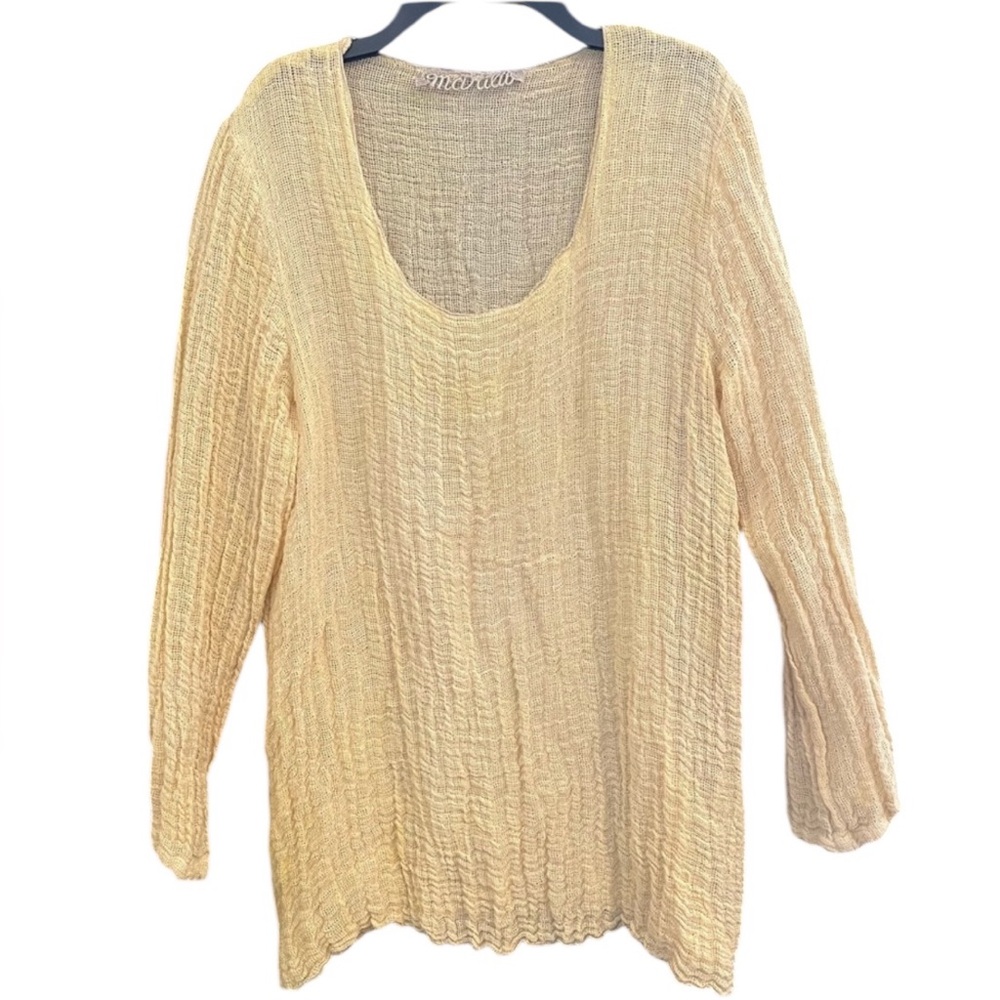 Yellow Linen Gauzy Crinkle Tunic Top by Italian Company Marilu | Med